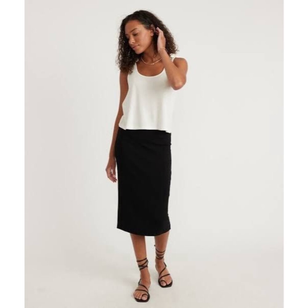 Marine Layer Black Lexi Pencil Midi Skirt Size M Ultra Soft Elastic Waist EUC